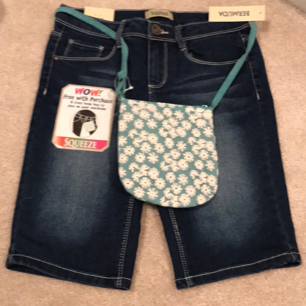 Squeeze Kids Denim Shorts with Floral Bag